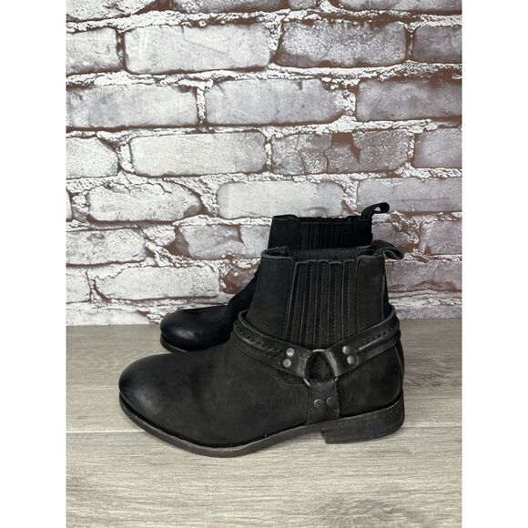 AllSaints Italy Black Leather Harness Ankle Chelsea Boots Women’s 37EU/6.5M US - Picture 16 of 16